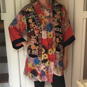 Johnny Was open kimono silk shirt